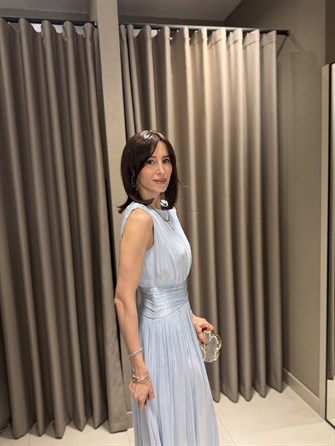 Kavis Yaka Şifon Elbise MAVİ