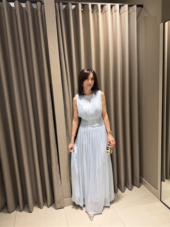 Kavis Yaka Şifon Elbise MAVİ