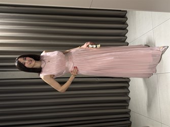 Kavis Yaka Şifon Elbise PEMBE