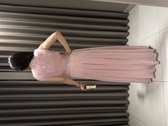 Kavis Yaka Şifon Elbise PEMBE