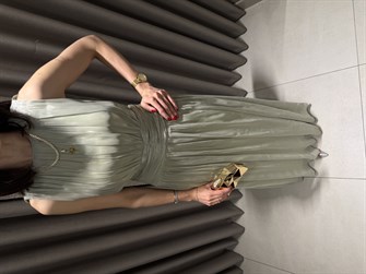 Kavis Yaka Şifon Elbise YEŞİL