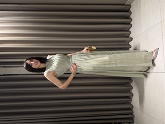 Kavis Yaka Şifon Elbise YEŞİL