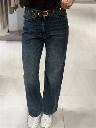 Kemerli Eskitme Jean LACİVERT
