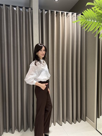 KEMERLİ FLARE KUMAŞ PANTOLON KAHVE