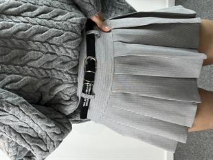 Kemerli Gri Şort Etek