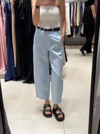 Kemerli Keten Havuç Pantolon BEBE MAVİ
