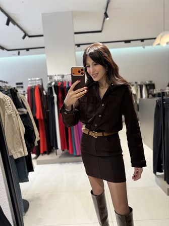 KEMERLİ KOT ELBİSE KAHVE