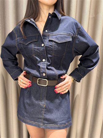 KEMERLİ MİNİ JEAN ELBİSE LACİVERT