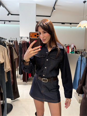 KEMERLİ MİNİ JEAN ELBİSE LACİVERT