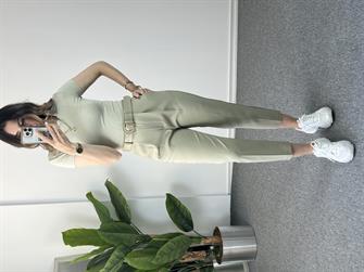 Kemerli Mint Yeşil Havuç Kumaş Pantolon