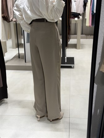 Kemerli Pileli Palazzo Pantolon VİZON