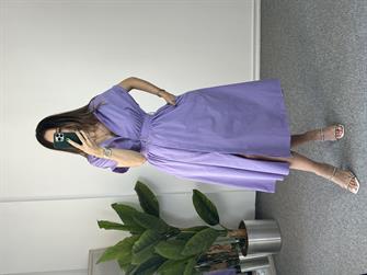 Kemerli Poplin Lila Elbise 