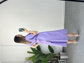 Kemerli Poplin Lila Elbise 