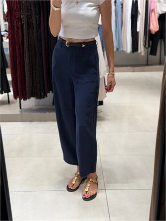 Kemerli Tensel Havuç Pantolon DARK BLUE