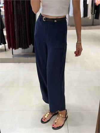 Kemerli Tensel Havuç Pantolon DARK BLUE