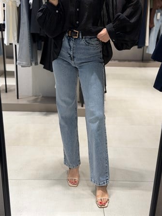Kemerli Wideleg Jean BUZ MAVİ