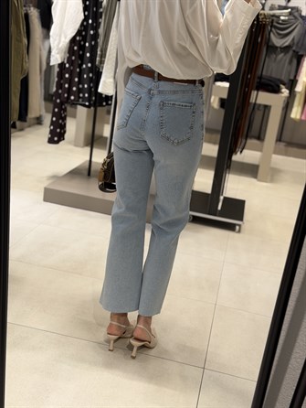 Kesik Paça Flare Jean BUZ MAVİ