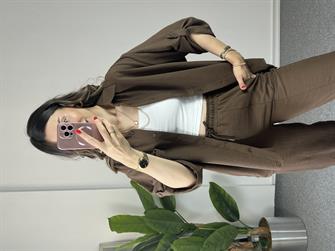 Keten Gömlekli Kahve Takım 