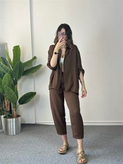 Keten Gömlekli Kahve Takım 