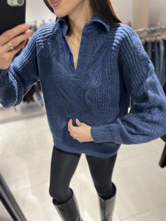 Kot Yaka Saç Örgü Kazak STD