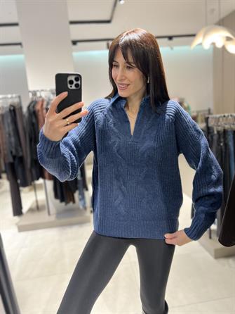 Kot Yaka Saç Örgü Kazak STD