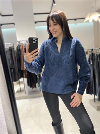 Kot Yaka Saç Örgü Kazak STD