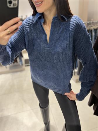 Kot Yaka Saç Örgü Kazak STD