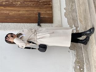 Krem Beyaz Balık Sırtı Desen Kaban