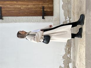 Krem Beyaz Balık Sırtı Desen Kaban