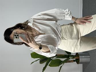 Krem Çizgili Gömlek