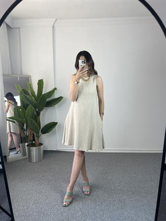 Krem Keten Çan Elbise