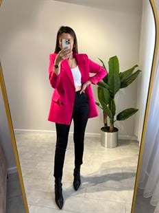 Kruvaze Düğmeli Fuşya Blazer 