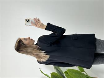 Kruvaze Düğmeli Siyah Blazer Ceket 