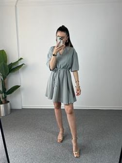 Kuşaklı Mint Elbise