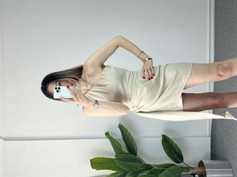 Kuşaklı Tek Omuz Keten Elbise