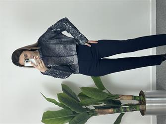 Lacivert Varaklı Parçalı Kazak