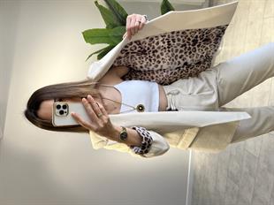 Leopar Astarlı Keten Blazer Ceket