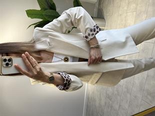 Leopar Astarlı Keten Blazer Ceket