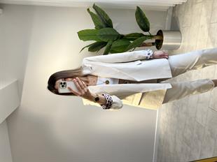 Leopar Astarlı Keten Blazer Ceket