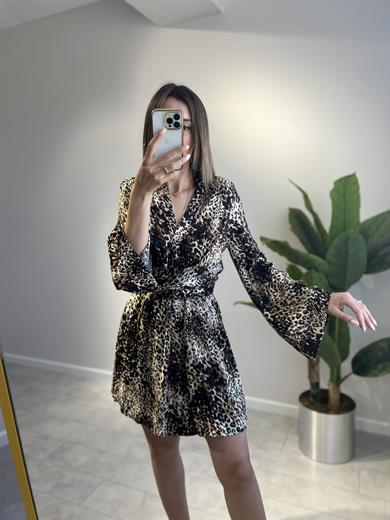 Leopar Saten Elbise