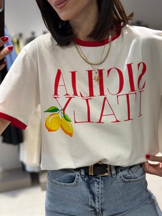 Limon Baskı Tshırt KIRMIZI