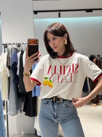 Limon Baskı Tshırt KIRMIZI