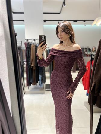 Madonna Yaka Dantel Elbise MÜRDÜM