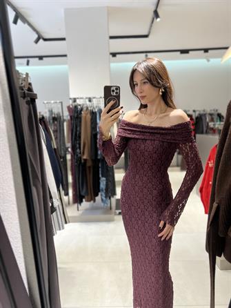 Madonna Yaka Dantel Elbise MÜRDÜM