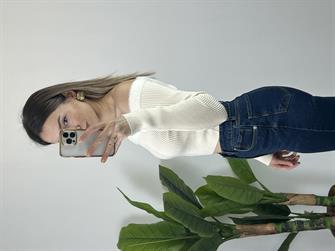 Madonna Yaka Kürklü Crop Krem Kazak