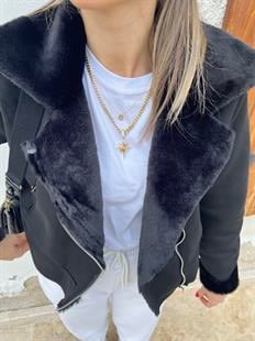 Marka Muadili Kısa Siyah Biker Mont