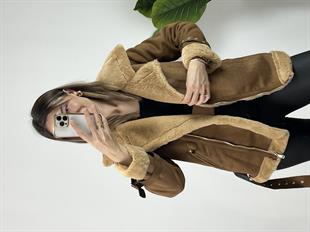 Marka Muadili Koyu Kahve Uzun Biker Mont