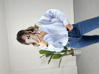 Mavi Çizgili Crop Gömlek