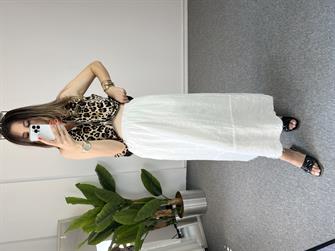 Midi Boy Beyaz Keten Etek