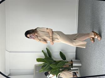 Modal Kumaş Krem Kısa Kollu Elbise